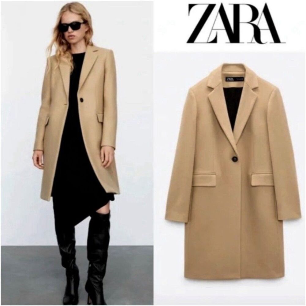 ZARA XL WOMEN MENSWEAR STYLE WOOL COAT MANTECO LIGHT TAN CAMEL 8502/744